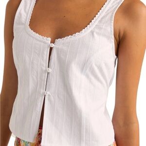 Rhythm Women’s White Lace-Trim Button Front Top